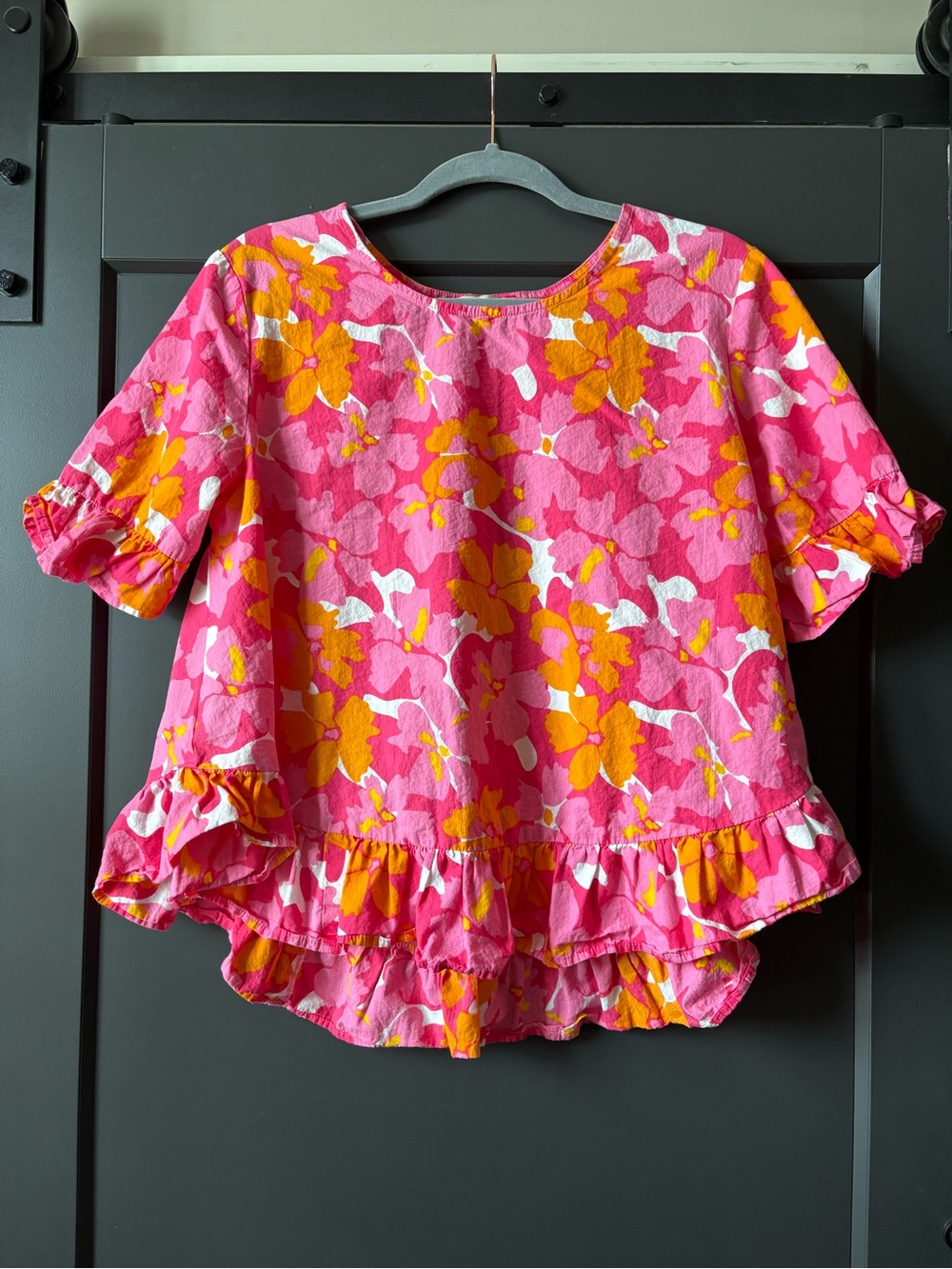 Charlie Paige Hot Pink & Orange Floral Ruffle Tee